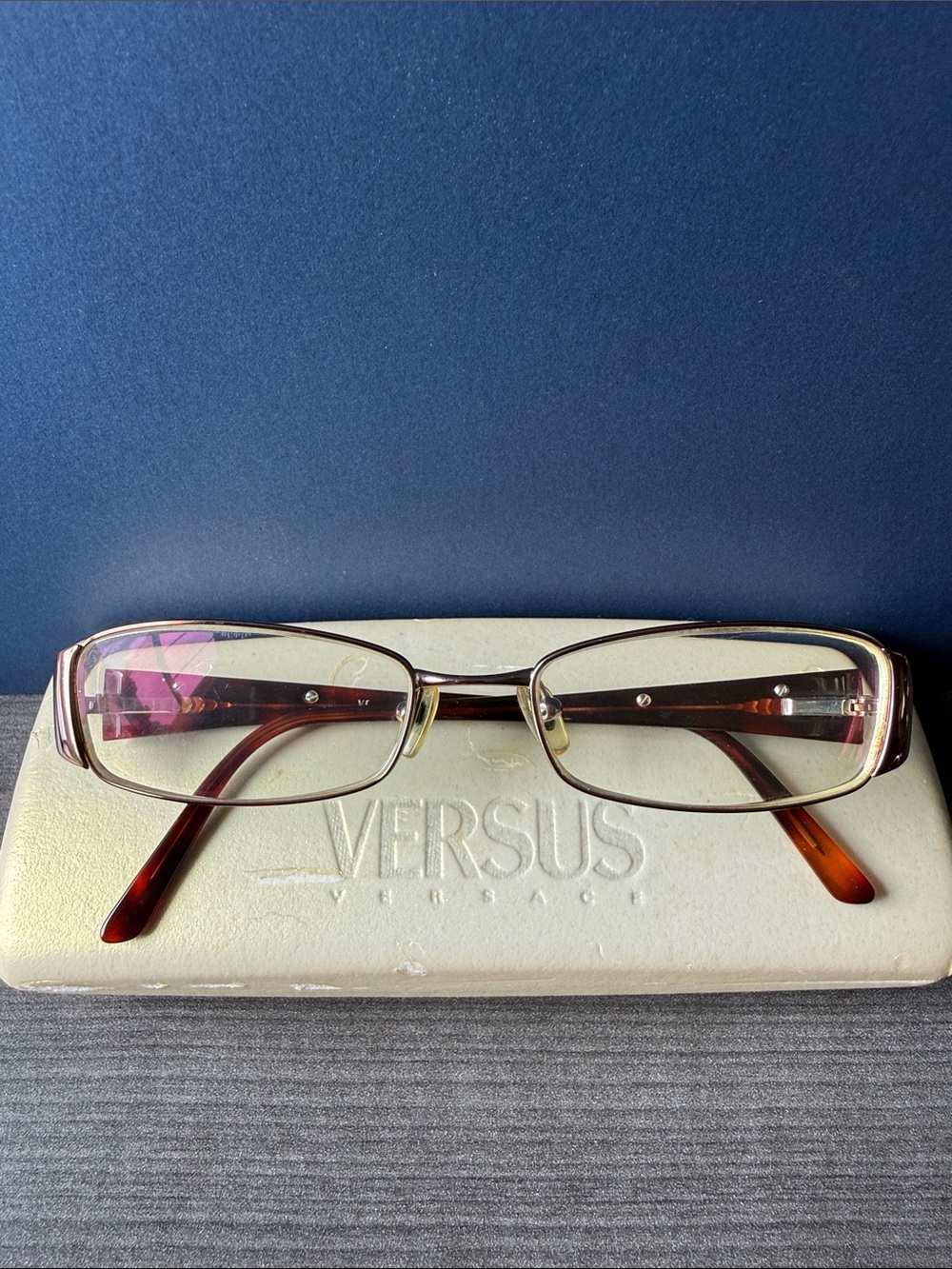 Versus Versace Brown and Gold Rectangular Women's Eyeglasses